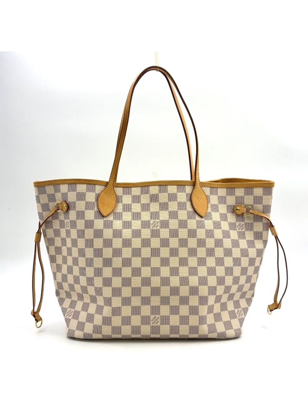 Louis Vuitton Neverfull MM Damier Azur Leather Off White Light Brown Tote